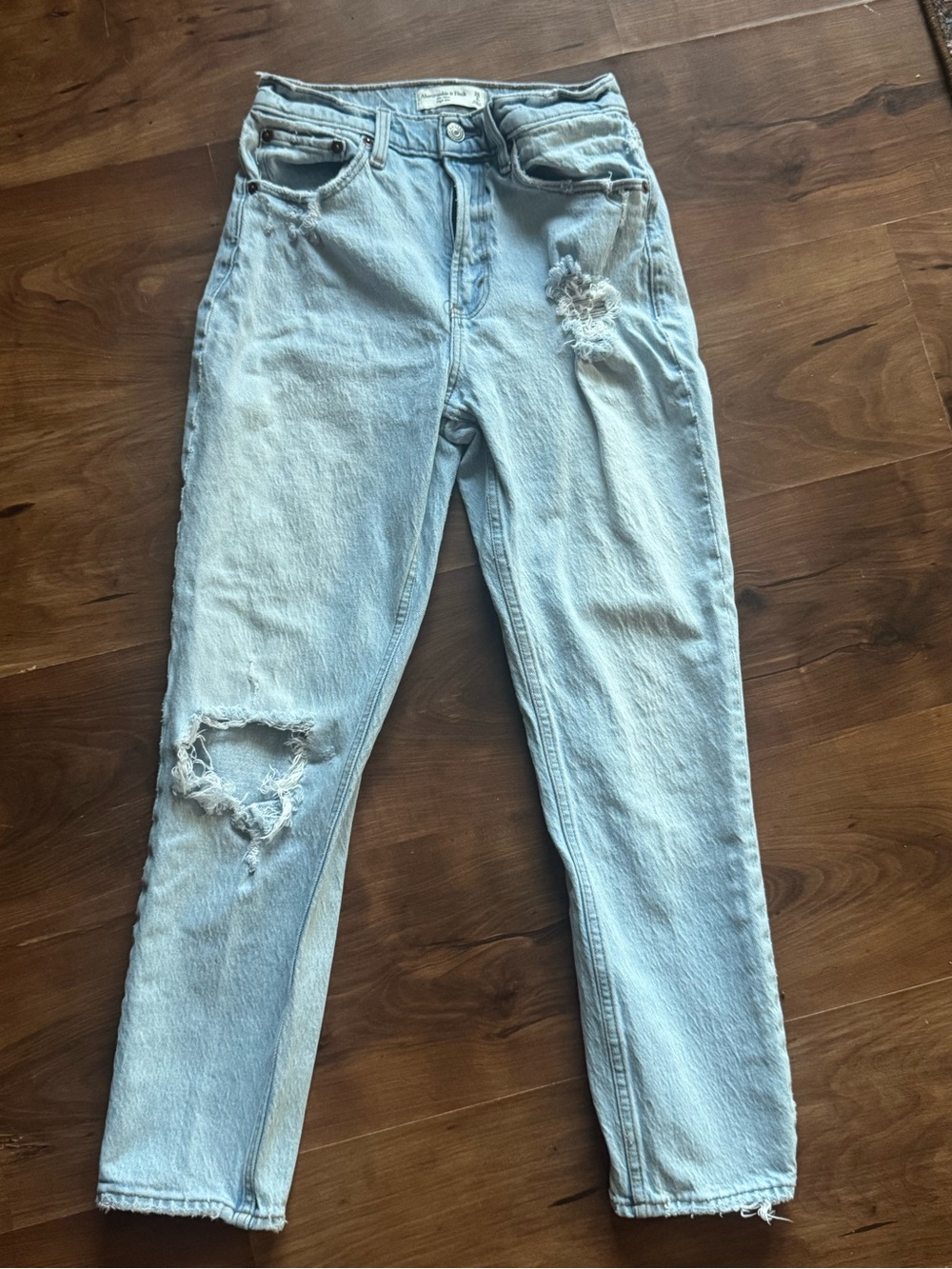 Abercrombie & Fitch Light Blue High-Rise Distressed Jeans